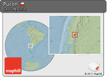 Savanna Style Location Map of Pucon, hill shading