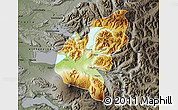 Physical Map of Pucon, darken, semi-desaturated