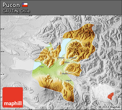 Physical Map of Pucon, lighten, desaturated