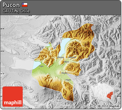 Physical Map of Pucon, lighten, desaturated