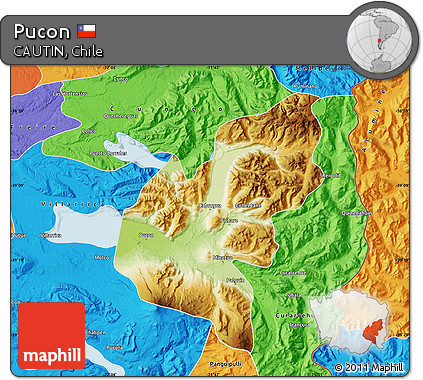 Physical Map of Pucon, political outside
