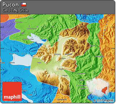 Physical Map of Pucon, political outside