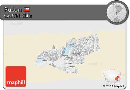 Classic Style Panoramic Map of Pucon, single color outside