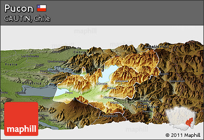 Physical Panoramic Map of Pucon, darken