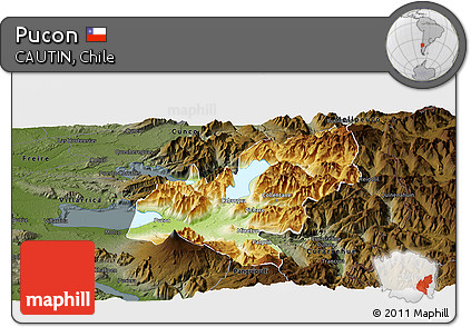 Physical Panoramic Map of Pucon, darken