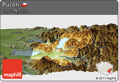 Physical Panoramic Map of Pucon, darken