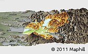Physical Panoramic Map of Pucon, darken, semi-desaturated