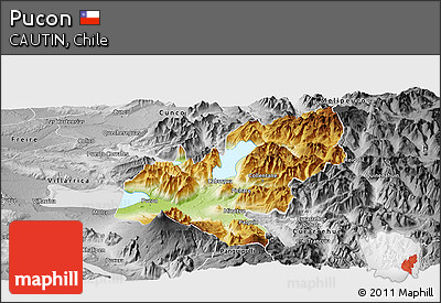 Physical Panoramic Map of Pucon, desaturated