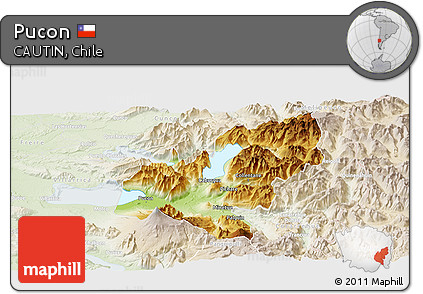 Physical Panoramic Map of Pucon, lighten