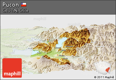 Physical Panoramic Map of Pucon, lighten