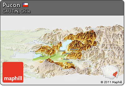 Physical Panoramic Map of Pucon, lighten