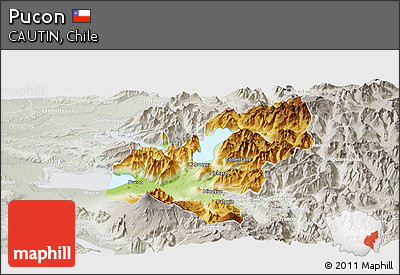 Physical Panoramic Map of Pucon, lighten, semi-desaturated