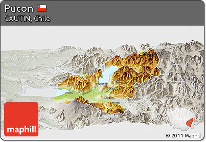 Physical Panoramic Map of Pucon, lighten, semi-desaturated