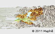 Physical Panoramic Map of Pucon, lighten, semi-desaturated