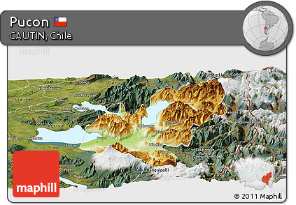 Physical Panoramic Map of Pucon, satellite outside