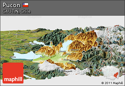 Physical Panoramic Map of Pucon, satellite outside