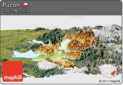 Physical Panoramic Map of Pucon, satellite outside