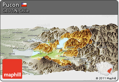 Physical Panoramic Map of Pucon, semi-desaturated