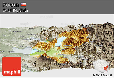 Physical Panoramic Map of Pucon, semi-desaturated