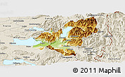Physical Panoramic Map of Pucon, shaded relief outside