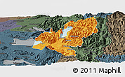 Political Panoramic Map of Pucon, darken, semi-desaturated