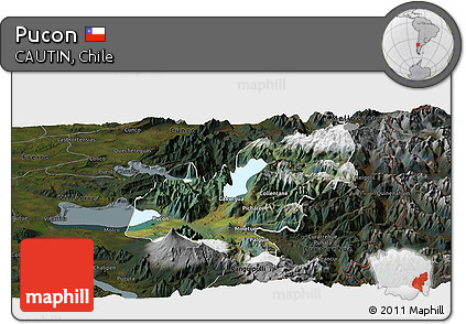 Satellite Panoramic Map of Pucon, darken