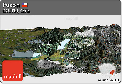 Satellite Panoramic Map of Pucon, darken