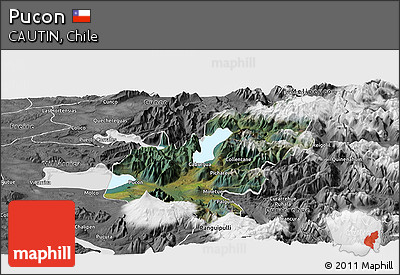 Satellite Panoramic Map of Pucon, desaturated