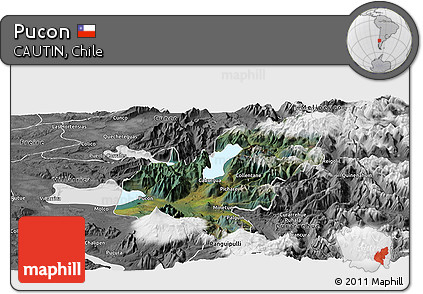 Satellite Panoramic Map of Pucon, desaturated