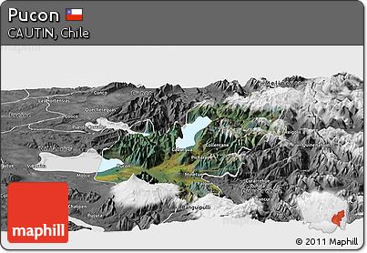 Satellite Panoramic Map of Pucon, desaturated