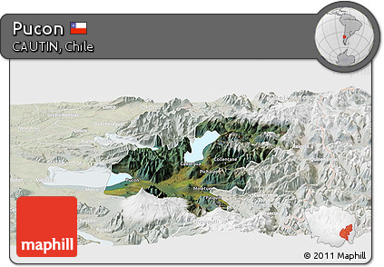 Satellite Panoramic Map of Pucon, lighten