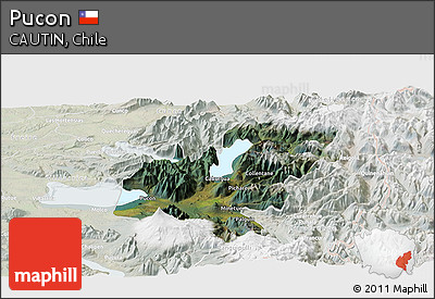 Satellite Panoramic Map of Pucon, lighten