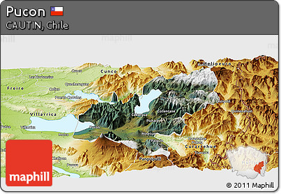 Satellite Panoramic Map of Pucon, physical outside