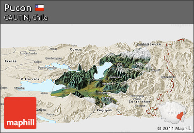 Satellite Panoramic Map of Pucon, shaded relief outside