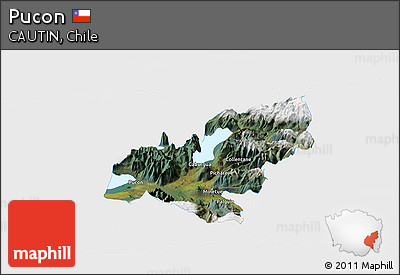 Satellite Panoramic Map of Pucon, single color outside