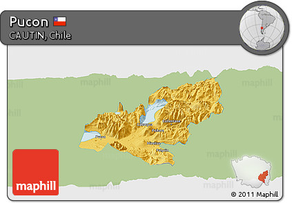 Savanna Style Panoramic Map of Pucon, single color outside
