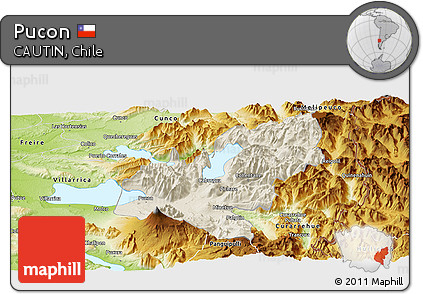Shaded Relief Panoramic Map of Pucon, physical outside