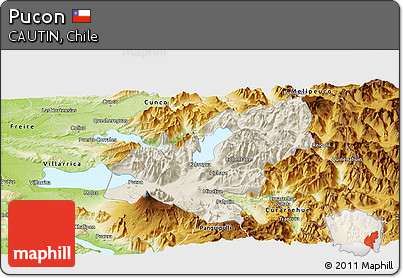 Shaded Relief Panoramic Map of Pucon, physical outside