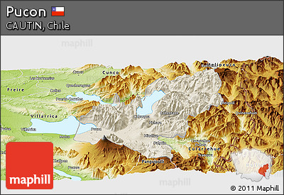Shaded Relief Panoramic Map of Pucon, physical outside