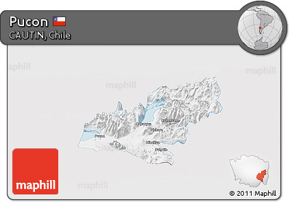 Silver Style Panoramic Map of Pucon, single color outside