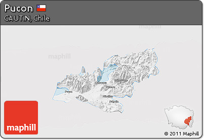 Silver Style Panoramic Map of Pucon, single color outside