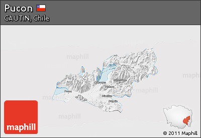 Silver Style Panoramic Map of Pucon, single color outside