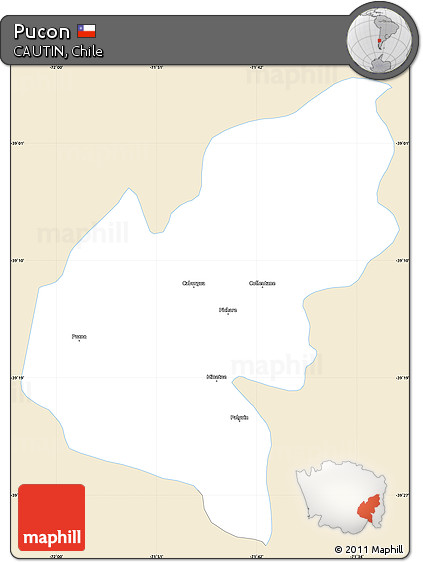Classic Style Simple Map of Pucon, single color outside