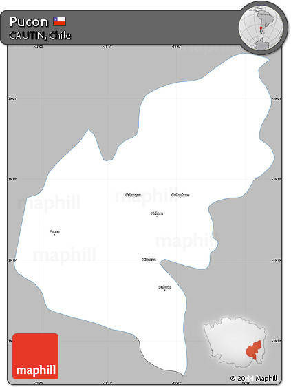 Gray Simple Map of Pucon, single color outside