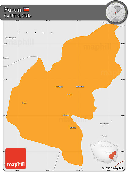 Political Simple Map of Pucon, single color outside, borders and labels