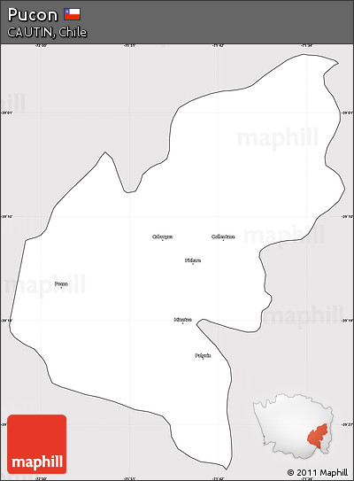 Silver Style Simple Map of Pucon, cropped outside