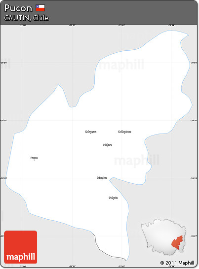 Silver Style Simple Map of Pucon, single color outside