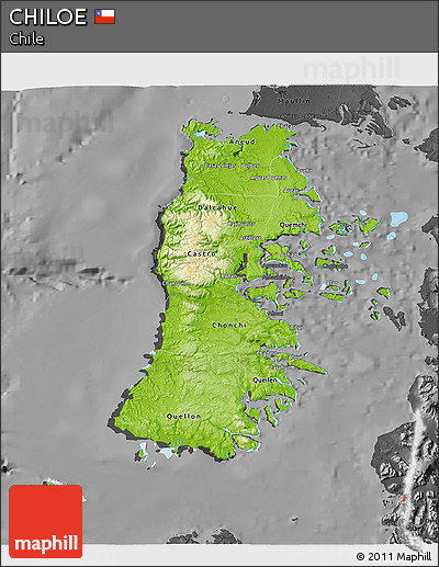 Physical 3D Map of CHILOE, darken, desaturated