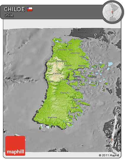 Physical 3D Map of CHILOE, darken, desaturated