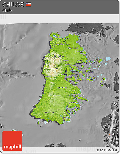 Physical 3D Map of CHILOE, darken, desaturated
